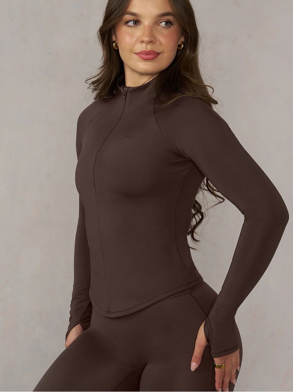 Youngla Motion Pullover Brown Crop Full Zip Jacket